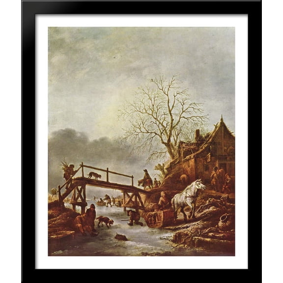 A Winter Scene 28x34 Large Black Wood Framed Print Art by Isaac van Ostade