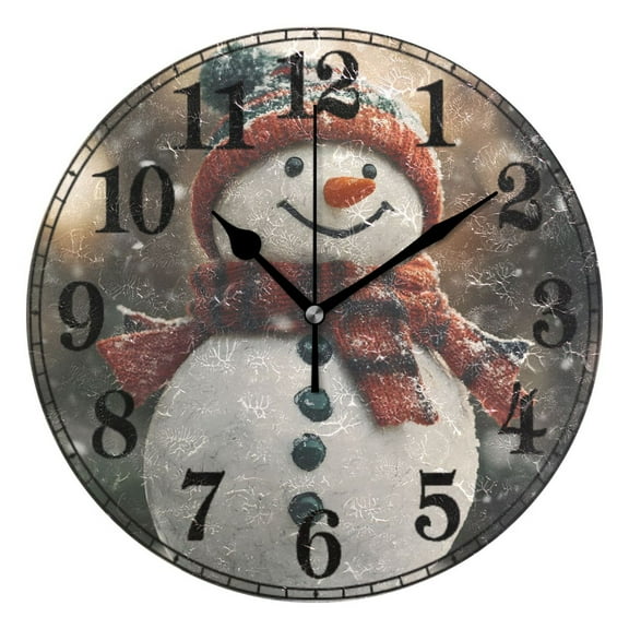 A Winter Snowman Christmas Silent Wall Clock 10" Non-Ticking Battery Clock