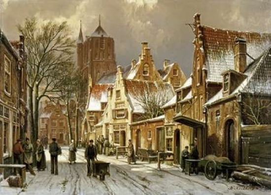A Winter Street Scene Canvas Art - Willem Koekkoek (20 x 28)
