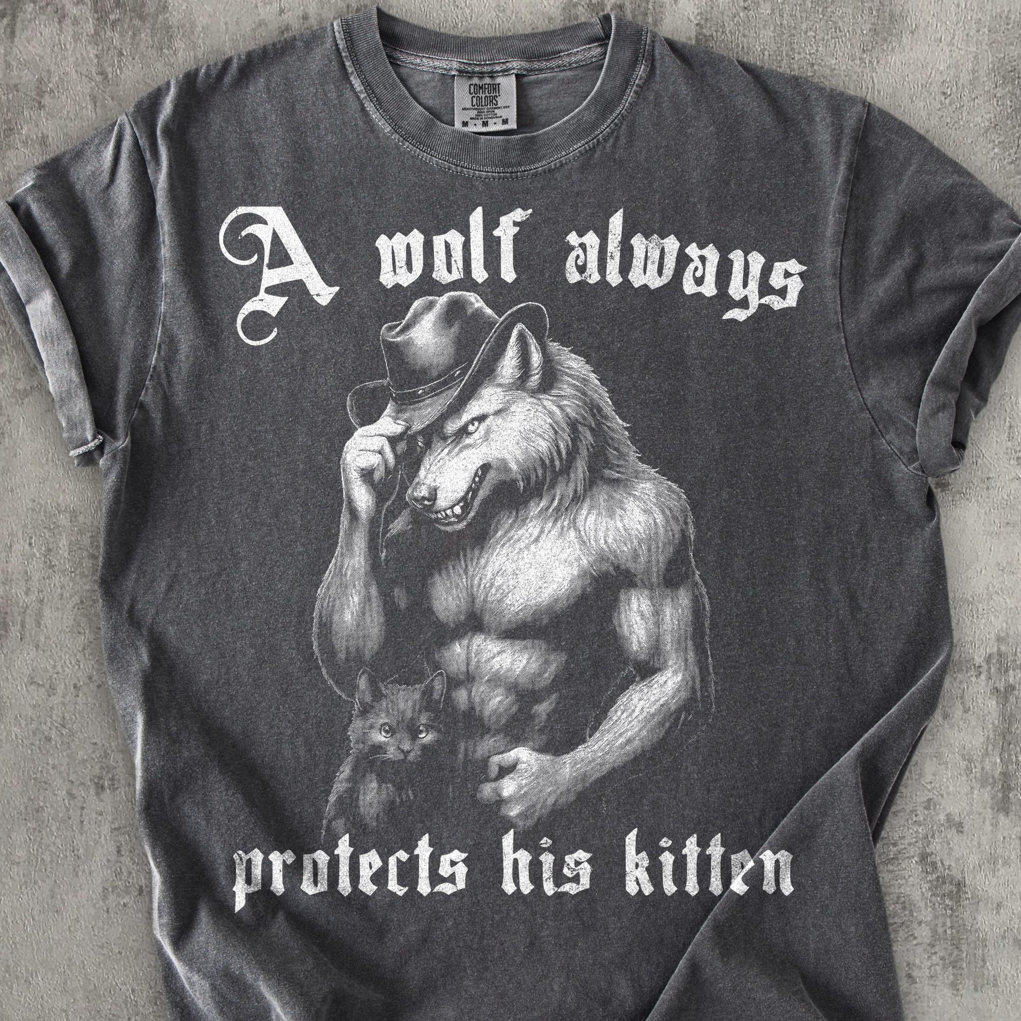 A Wolf Always Protects His Kitten Funny Meme Tshirt Alpha Werewolf ...