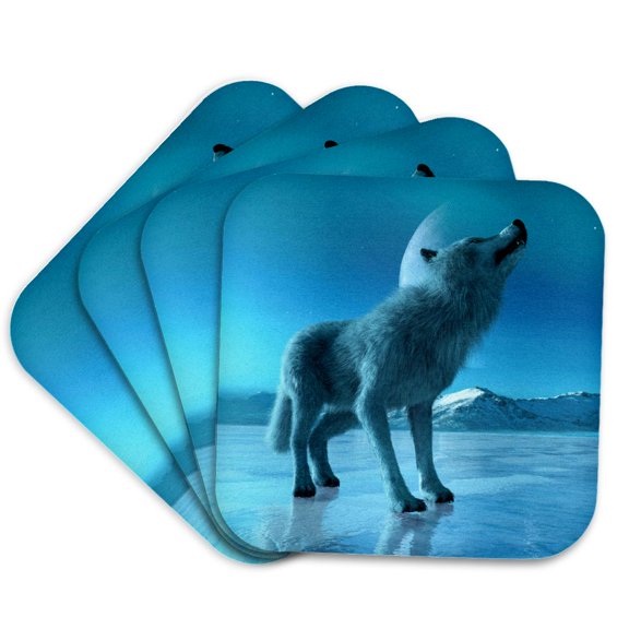 3drose, a Wolf Howling at the Arctic Moon, Set of 4 Coasters - Soft