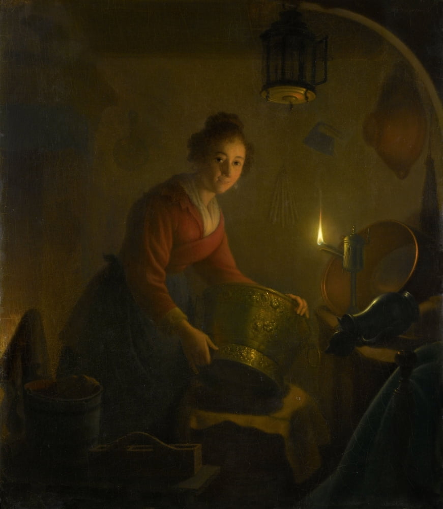 A Woman In A Kitchen By Candlelight Canvas Art - (24 x 36)