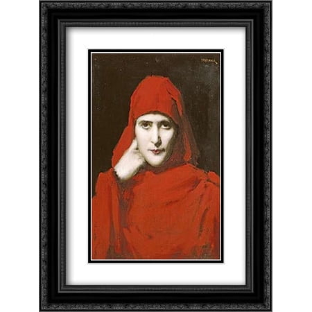 A Woman In a Red Cloak 2x Matted 18x24 Black Ornate Framed Art Print by Henner, Jean Jacques