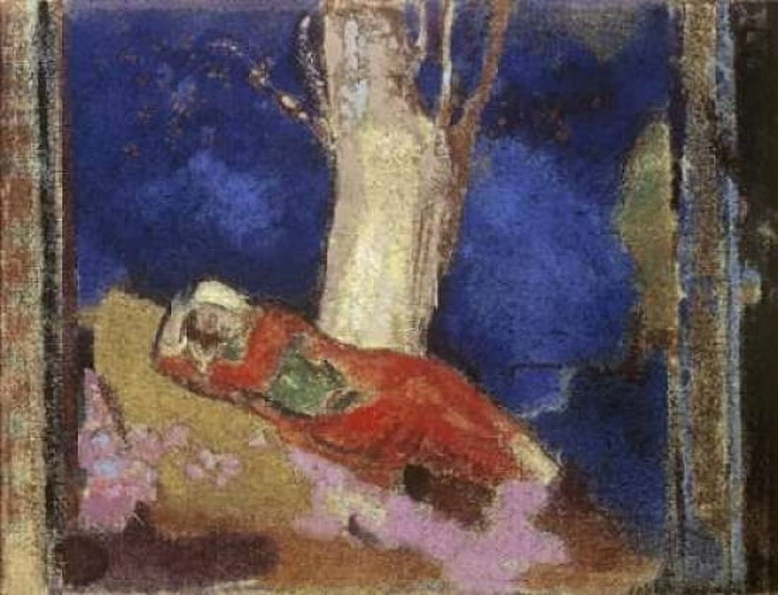 A Woman Lying Under The Tree Canvas Art - Odilion Redon (18 x 24)