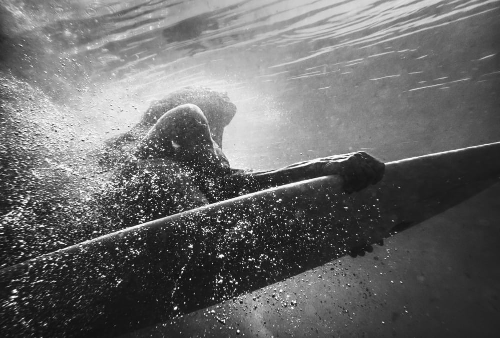A Woman On A Surfboard Under The Water Tarifa Cadiz Andalusia Spain Canvas Art - Ben Welsh Design Pics (36 x 24)