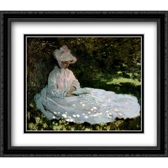 A Woman Reading 2x Matted 32x28 Large Black Ornate Framed Art Print by Monet, Claude