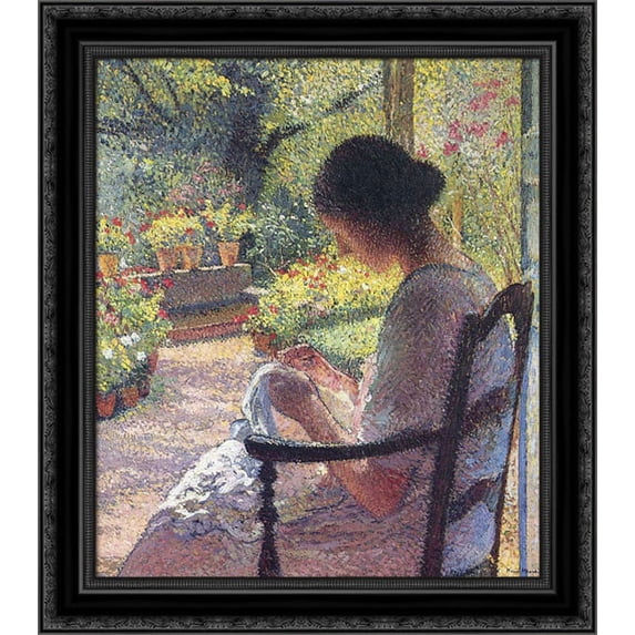A Woman Sewing 20x20 Black Ornate Wood Framed Canvas Art by Martin, Henri