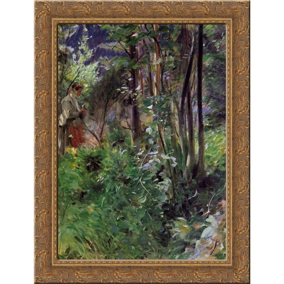 A Woman in a Forest 24x18 Gold Ornate Wood Framed Canvas Art by Anders Zorn