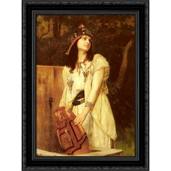A Woman with an Urn 19x24 Black Ornate Wood Framed Canvas Art by Boulanger, Gustave Clarence Rodolphe