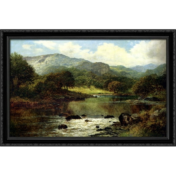 A Wooded River Landscape 40x26 Large Black Ornate Wood Framed Canvas Art by Benjamin Williams Leader
