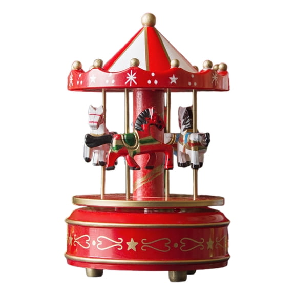 A Wooden Carousel Music Box Rotating Horse Christmas Room Decor Playing Fun Children