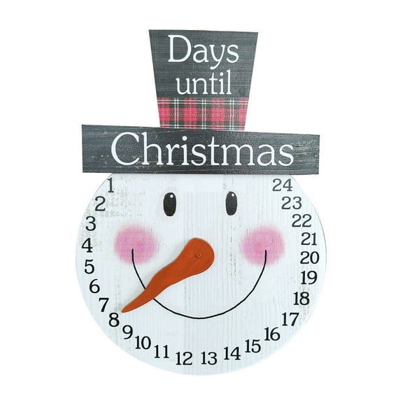 A Wooden Christmas Countdown Calendar, 33X22Cm Hanging Advent Clock, Santa Snowman Design Holiday Decor
