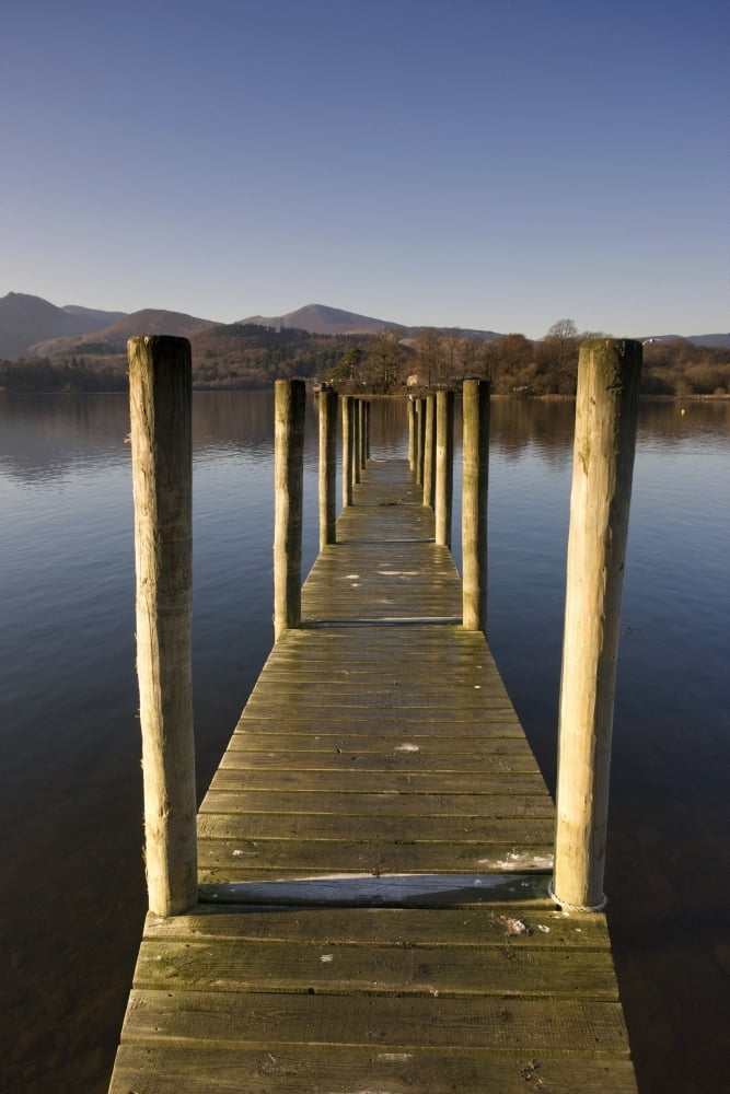 A Wooden Dock Going Into The Lake Cumbria England Canvas Art - John Short Design Pics (12 x 18)