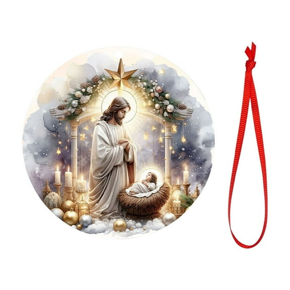 A Wooden Nativity Scene Ornament, Jesus Birth Christmas Tree Decoration, Religious Gift For Family & Friends