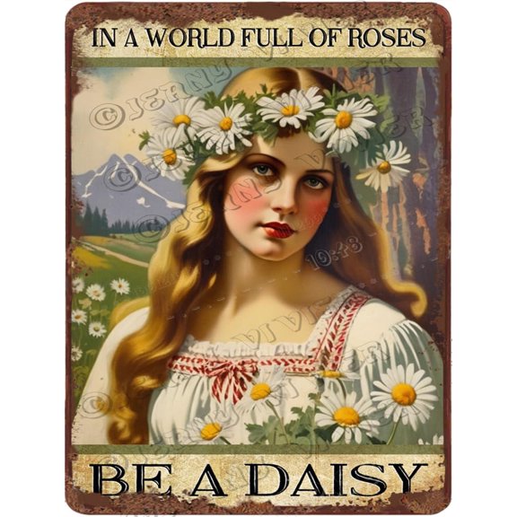 in A World Full of Roses Be A Gerbera Daisy Retro Aluminum Sign 12x16 in Metal Sign Daisy Flower Farmhouse Wall Decor Gifts for Women Girl Teens Hippie Office Decor Inspirational Quote