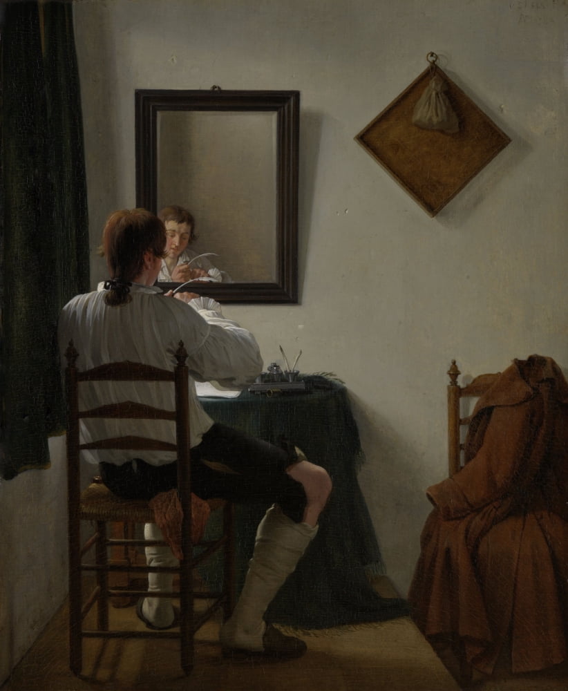 A Writer Trimming His Pen Canvas Art - (18 x 24)
