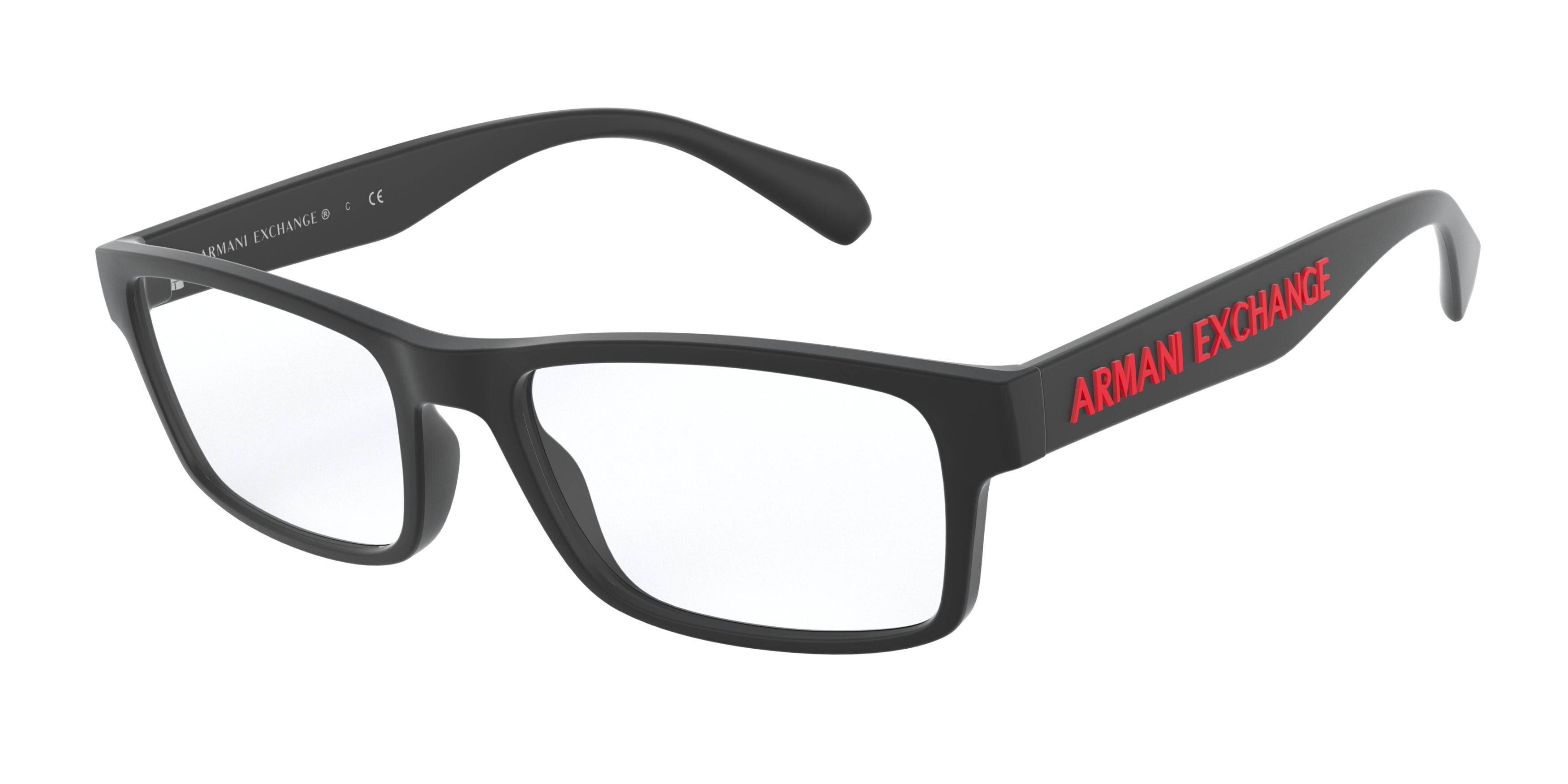 A|X ARMANI EXCHANGE Men's AX3070 Rectangular Prescription Eyewear Frames,  Matte Black/Demo Lens, 55 mm