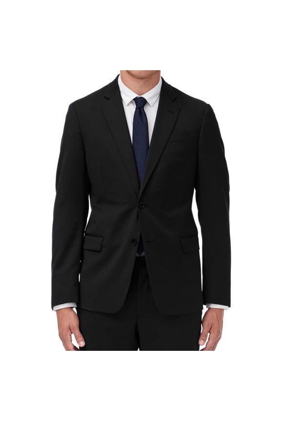 Mens Solid Two Button Blazer Jacket, Black, 50 Long