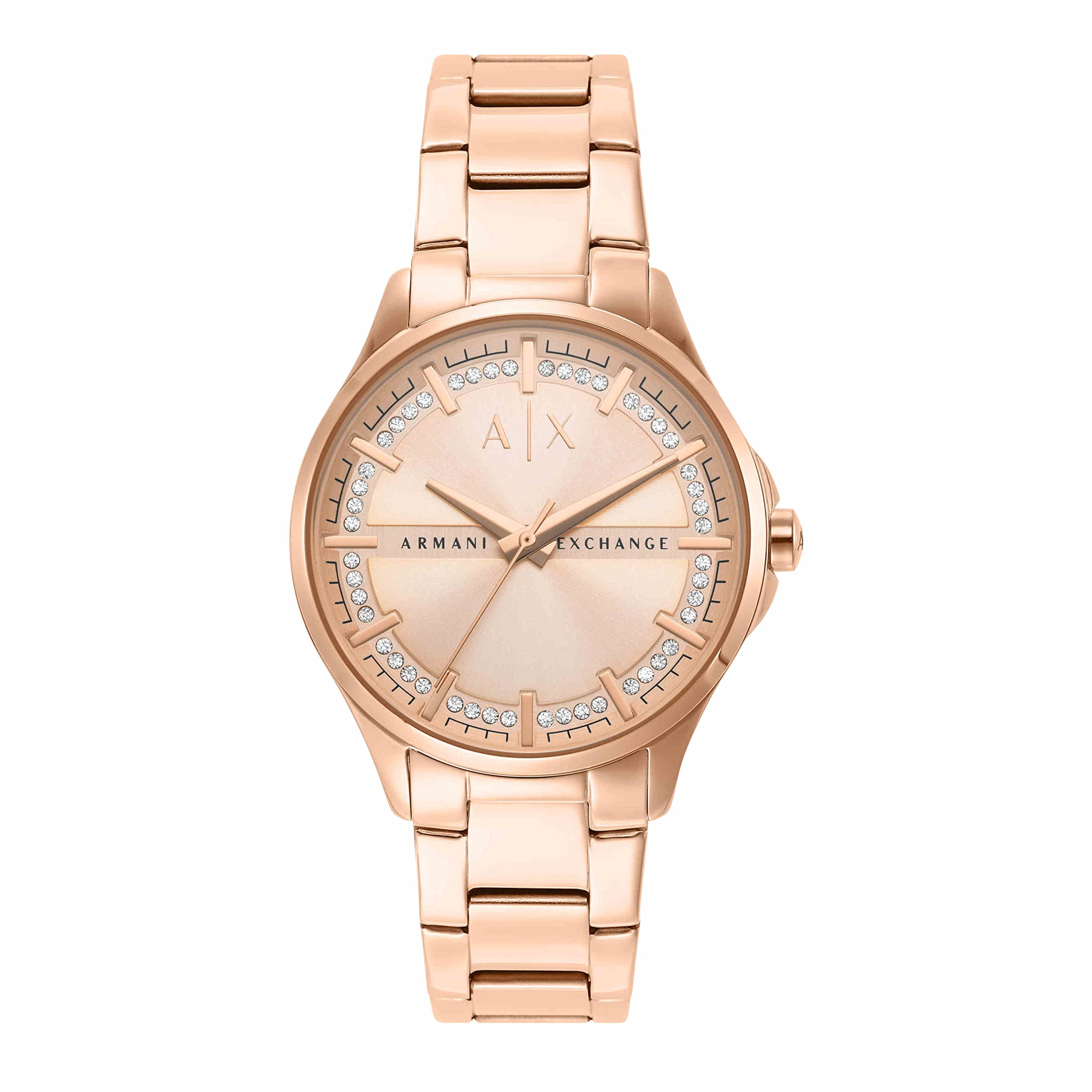 Armani Exchange AX6020 Rose Gold Studded White Leather Strap display picture 2