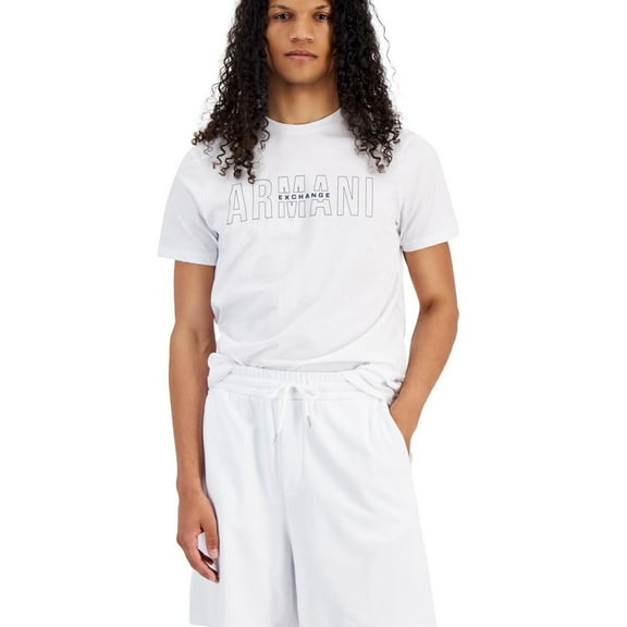 Armani Mens Logo Drawstring Casual Bermuda Shorts, White, Medium