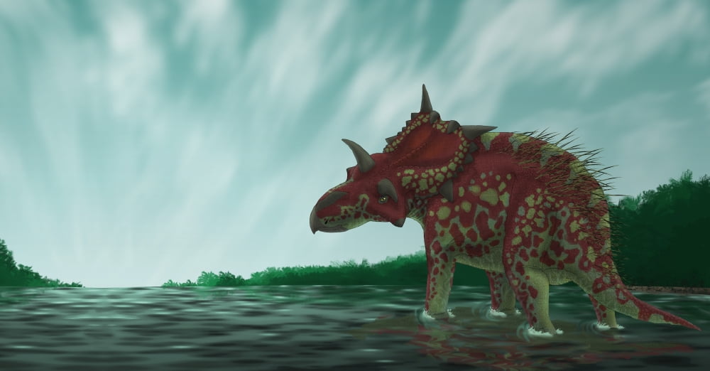A Xenoceratops in the shallow waters of a prehistoric river Canvas Art - Vitor SilvaStocktrek images (39 x 21)