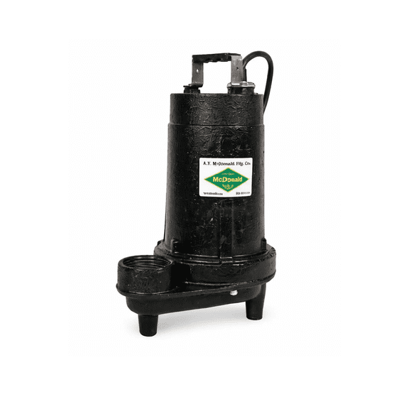 A.Y. McDonald 405011EF Effluent Pump 1/2 HP 115V Submersible Wastewater Pump  No Switch (Manual), 2 in Vertical NPT Discharge, 3450 RPM, Cast Iron Housing, Handles 3/4 in Solids