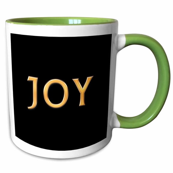 3drose, a Yellow Festive Word Joy Against the Black Background. Elegant Gift, 11oz Two-tone Green Mug