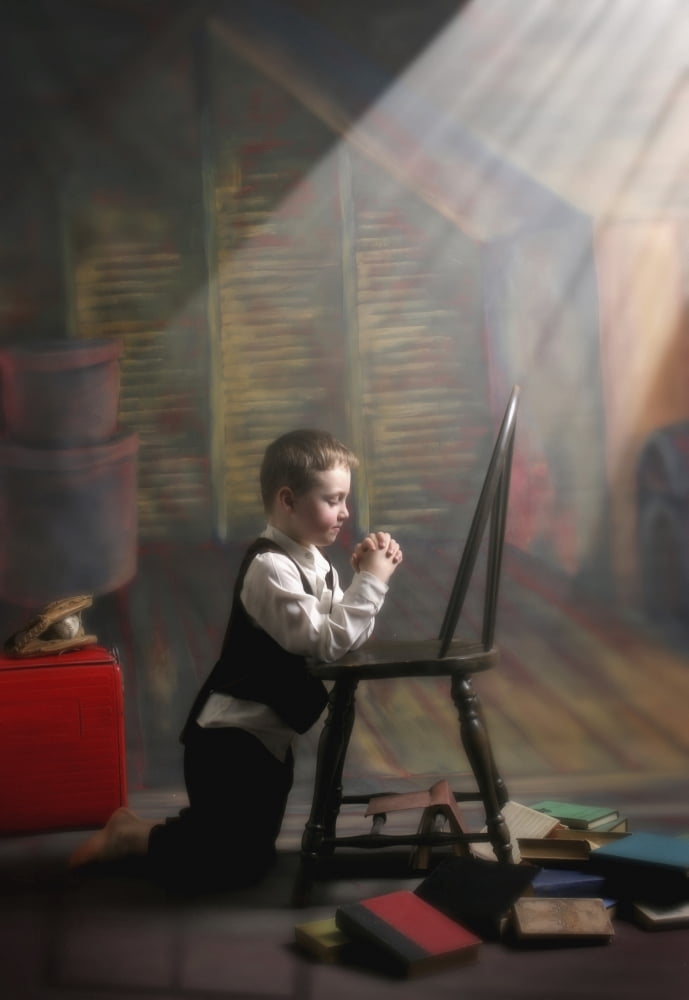 A Young Boy Praying With A Light Beam On Him Victoria British Columbia Canada Canvas Art - Pete Stec Design Pics (22 x 34)
