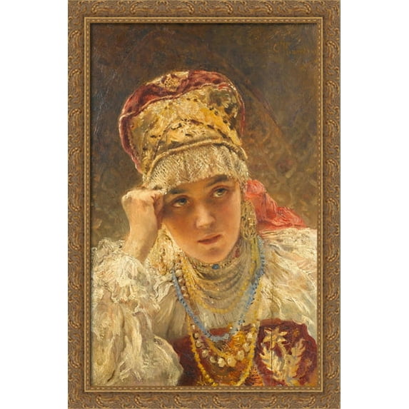 A Young Boyarynia 26x40 Large Gold Ornate Wood Framed Canvas Art by Konstantin Makovsky