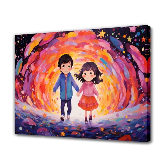 A Young Couple Holding Hands Walking Through A Vibrant And Colorful Tunnel Canvas Poster Bedroom Decor Sports Landscape Office Room Decor Gift,Frame-style,12x18inch(30x45cm)