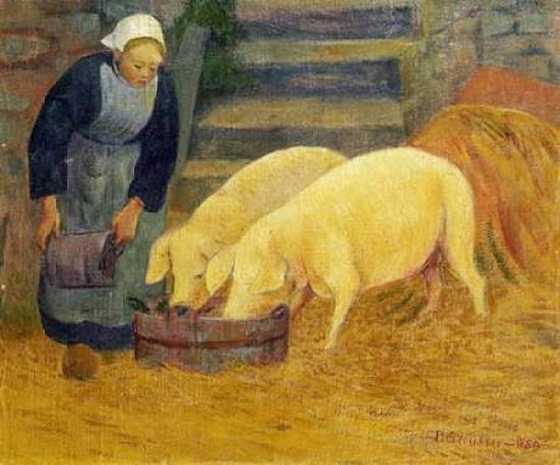 A Young Girl Feeding Two Pigs Canvas Art - Paul Serusier (20 x 24)