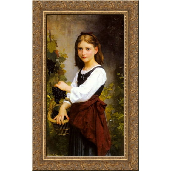 A Young Girl Holding a Basket of Grapes 17x24 Gold Ornate Wood Framed Canvas Art by Bouguereau, Elizabeth Jane Gardner