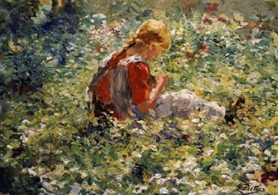 A Young Girl In a Flower Garden Canvas Art - Evert Pieters (20 x 28)
