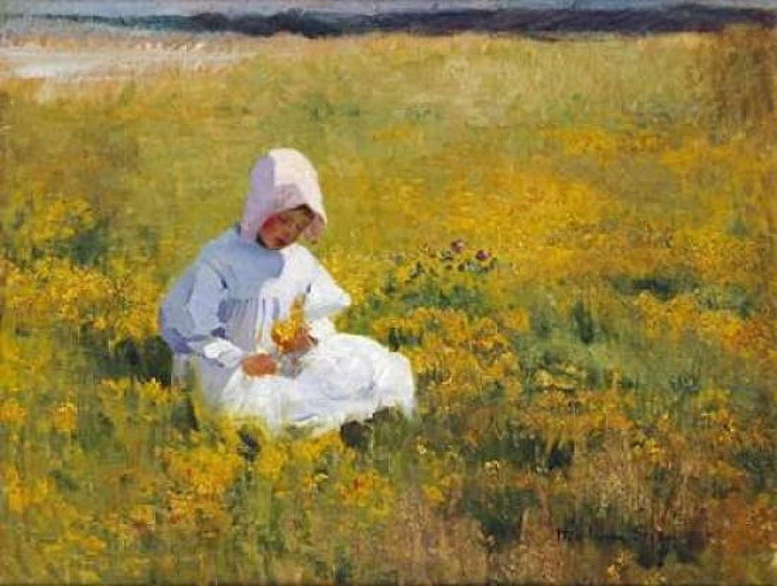 A Young Girl Picking Flowers Canvas Art - Marianne Stokes (22 x 28)