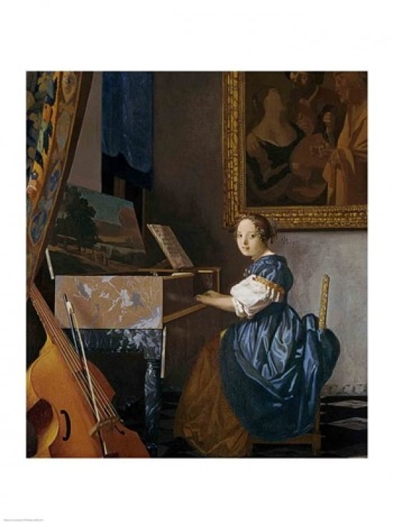 A Young Lady Seated at a Virginal Canvas Art - Johannes Vermeer (24 x 36)