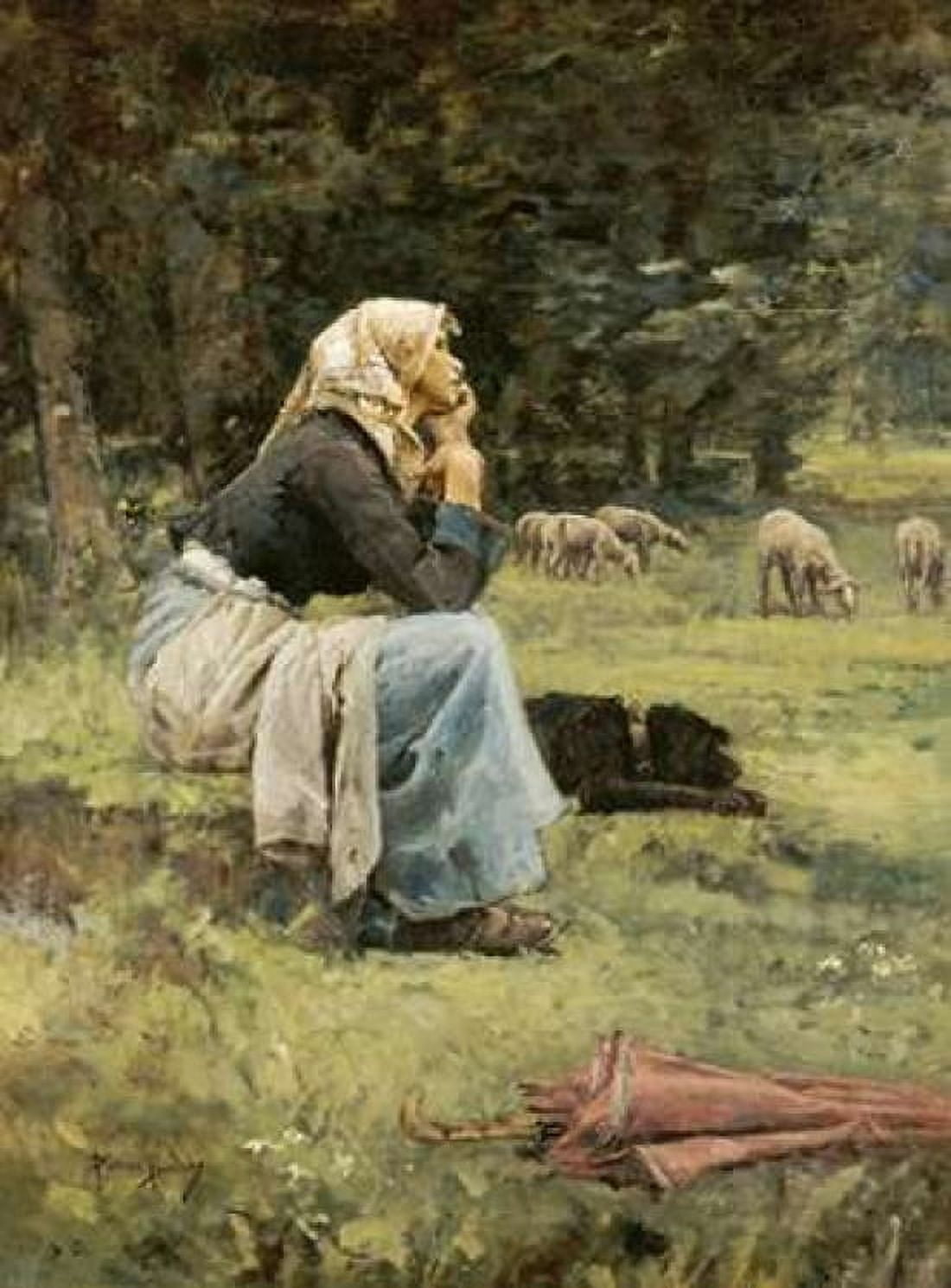 A Young Shepherdess Canvas Art - Pierre Billet (18 x 24)