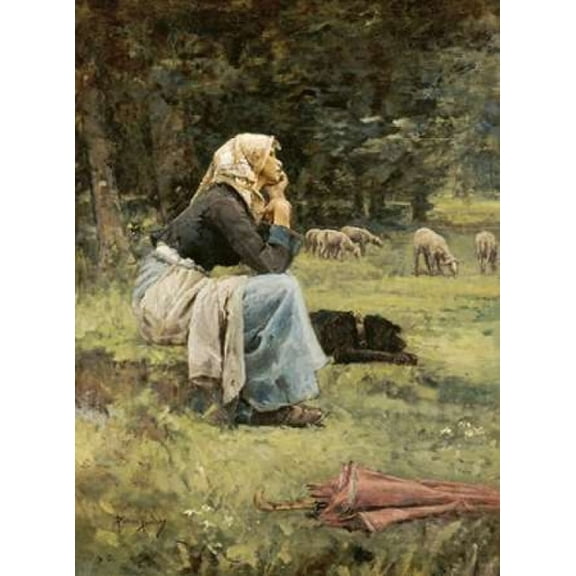 A Young Shepherdess Poster Print by Pierre Billet