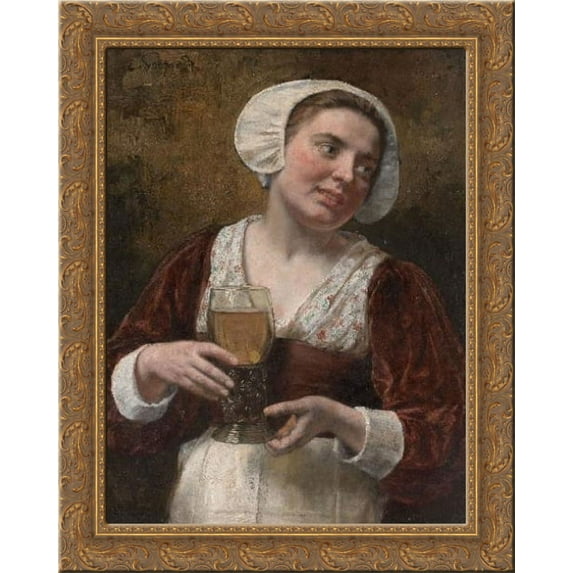 A Young Woman With A Wineglass 24x20 Gold Ornate Wood Framed Canvas Art by Eduard von Gebhardt