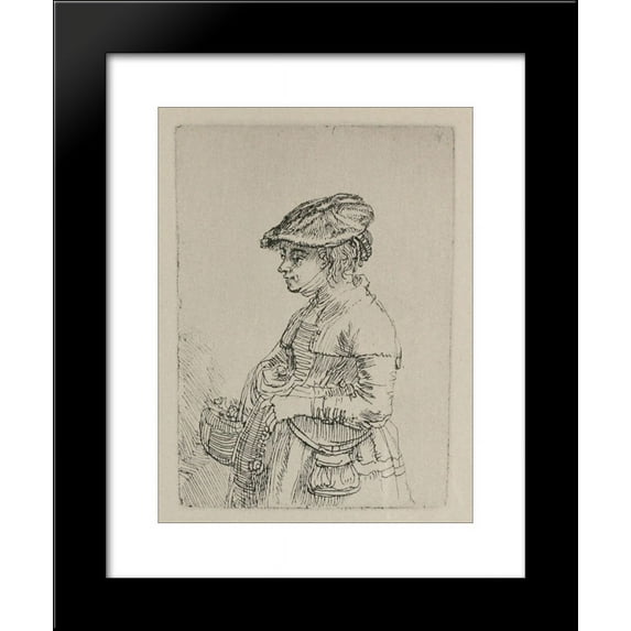 A Young Woman with a Basket 20x24 Framed Art Print by Rembrandt