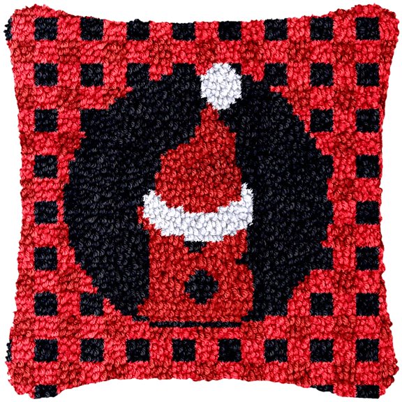 A-Z 26 Letter Name Christmas Hat Latch Hook Pillow Kits Alphabet Needle Crochet Yarn Kits Printed Canvas Red Cushion Hook and Latch Throw Pillow Letter B Christmas Decoration 43x43cm