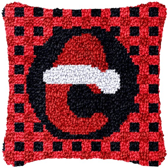 A-Z 26 Letter Name Christmas Hat Latch Hook Pillow Kits Alphabet Needle Crochet Yarn Kits Printed Canvas Red Cushion Hook and Latch Throw Pillow Letter C Christmas Decoration 43x43cm