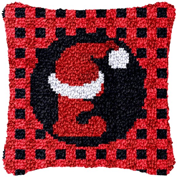 A-Z 26 Letter Name Christmas Hat Latch Hook Pillow Kits Alphabet Needle Crochet Yarn Kits Printed Canvas Red Cushion Hook and Latch Throw Pillow Letter E Christmas Decoration 43x43cm