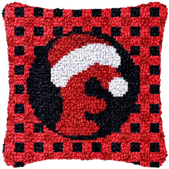 A-Z 26 Letter Name Christmas Hat Latch Hook Pillow Kits Alphabet Needle Crochet Yarn Kits Printed Canvas Red Cushion Hook and Latch Throw Pillow Letter F Christmas Decoration 43x43cm