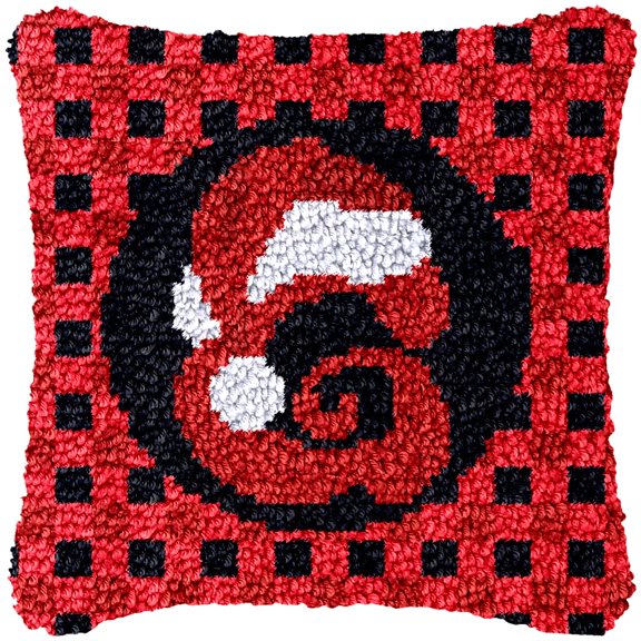 A-Z 26 Letter Name Christmas Hat Latch Hook Pillow Kits Alphabet Needle Crochet Yarn Kits Printed Canvas Red Cushion Hook and Latch Throw Pillow Letter G Christmas Decoration 43x43cm