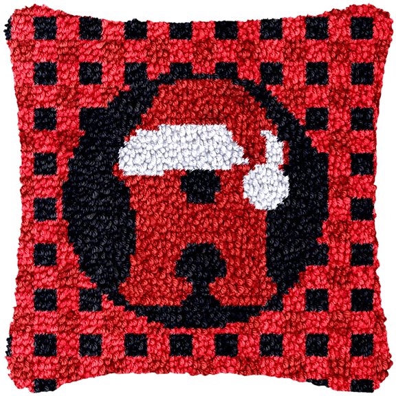 A-Z 26 Letter Name Christmas Hat Latch Hook Pillow Kits Alphabet Needle Crochet Yarn Kits Printed Canvas Red Cushion Hook and Latch Throw Pillow Letter H Christmas Decoration 43x43cm