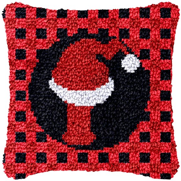 A-Z 26 Letter Name Christmas Hat Latch Hook Pillow Kits Alphabet Needle Crochet Yarn Kits Printed Canvas Red Cushion Hook and Latch Throw Pillow Letter I Christmas Decoration 43x43cm