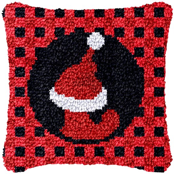 A-Z 26 Letter Name Christmas Hat Latch Hook Pillow Kits Alphabet Needle Crochet Yarn Kits Printed Canvas Red Cushion Hook and Latch Throw Pillow Letter L Christmas Decoration 43x43cm