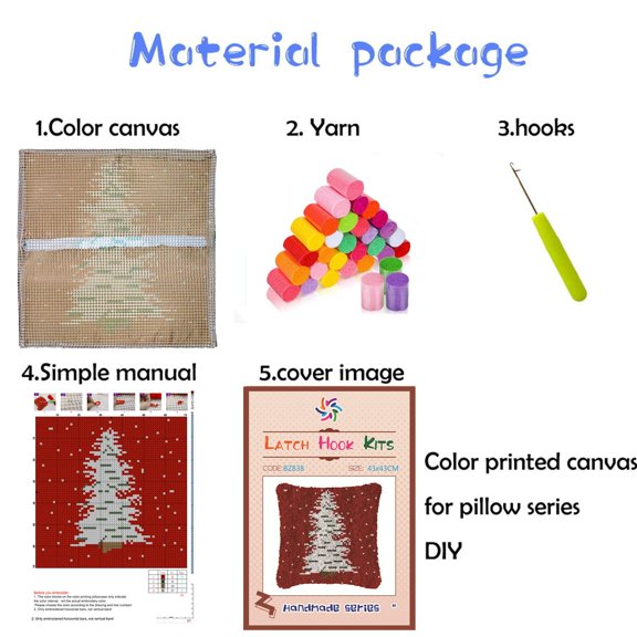 A-Z 26 Letter Name Christmas Hat Latch Hook Pillow Kits Alphabet Needle Crochet Yarn Kits Printed Canvas Red Cushion Hook and Latch Throw Pillow Letter M Christmas Decoration 43x43cm