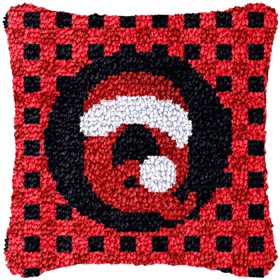 A-Z 26 Letter Name Christmas Hat Latch Hook Pillow Kits Alphabet Needle Crochet Yarn Kits Printed Canvas Red Cushion Hook and Latch Throw Pillow Letter Q Christmas Decoration 43x43cm