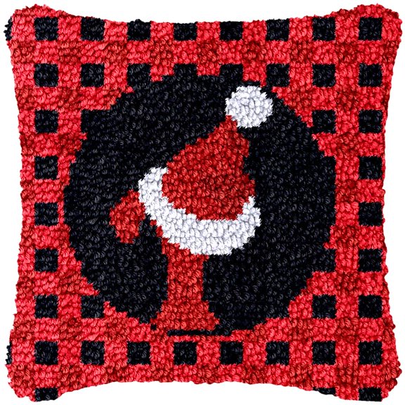 A-Z 26 Letter Name Christmas Hat Latch Hook Pillow Kits Alphabet Needle Crochet Yarn Kits Printed Canvas Red Cushion Hook and Latch Throw Pillow Letter T Christmas Decoration 43x43cm
